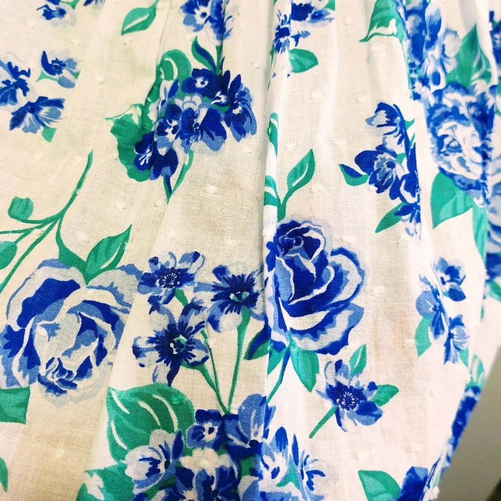 NWT NANNETTE GIRL BLUE/WHITE FLORAL POLY/COTTON PETTICOAT FLUTTER SLEEVE DRESS 5 - Picture 12 of 13